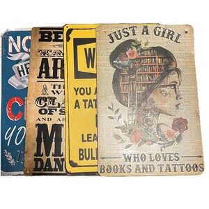 Lot of 4 Tattoo Shop Tin Signs 8x12 Vintage Style Metal Wall Art Studio Decor